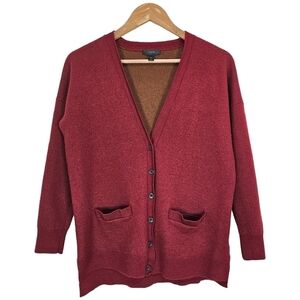 J. Crew Burgundy Merino Wool V-Neck 6  Button Sweater Cardigan Academia Medium